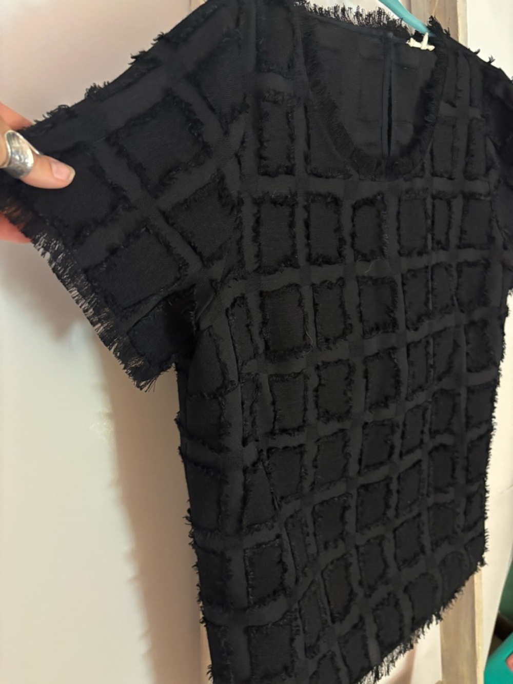 Pleione womens Large, Fringe Grid Top, avant-garde, edgy, artsy, elevated basics - Picture 2 of 11